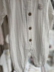 Beyaz Müslin Uzun Kollu Yakalı Tulum