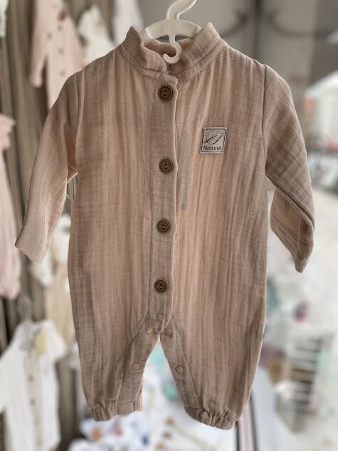 Bej Müslin Uzun Kollu Yakalı Tulum