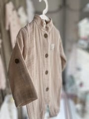 Bej Müslin Uzun Kollu Yakalı Tulum