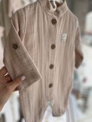 Bej Müslin Uzun Kollu Yakalı Tulum