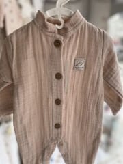 Bej Müslin Uzun Kollu Yakalı Tulum