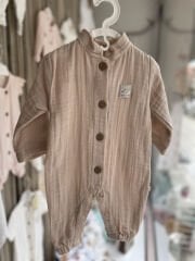 Bej Müslin Uzun Kollu Yakalı Tulum