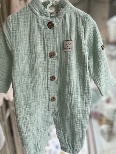 Mint Müslin Uzun Kollu Yakalı Tulum