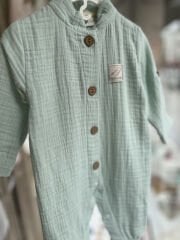 Mint Müslin Uzun Kollu Yakalı Tulum