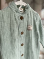 Mint Müslin Uzun Kollu Yakalı Tulum