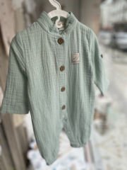 Mint Müslin Uzun Kollu Yakalı Tulum