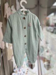 Mint Müslin Uzun Kollu Yakalı Tulum