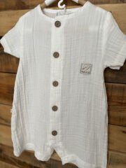 Beyaz Müslin Yarım Kollu Tulum