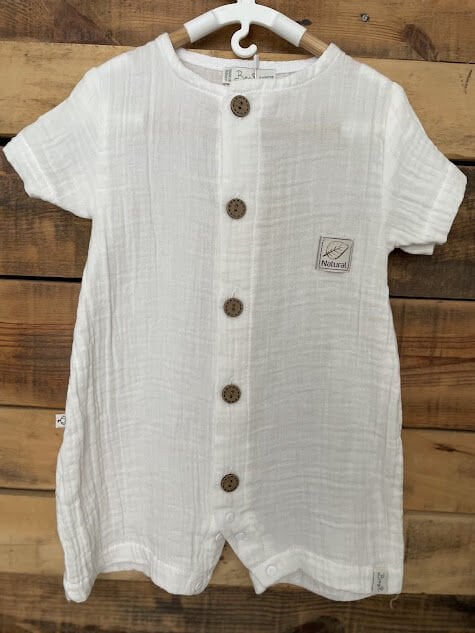 Beyaz Müslin Yarım Kollu Tulum