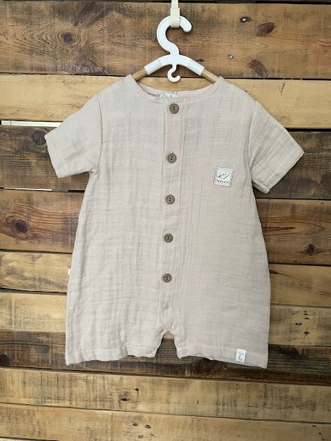 Bej Müslin Yarım Kollu Tulum