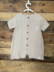 Bej Müslin Yarım Kollu Tulum