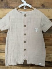 Bej Müslin Yarım Kollu Tulum