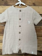 Bej Müslin Yarım Kollu Tulum