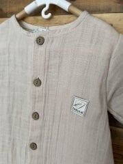 Bej Müslin Yarım Kollu Tulum