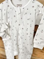 Minimal Çiçek Desenli Fermuarlı Tulum & Saç Bandı