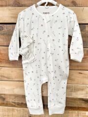 Minimal Çiçek Desenli Fermuarlı Tulum & Saç Bandı