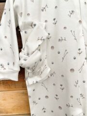 Minimal Çiçek Desenli Fermuarlı Tulum & Saç Bandı