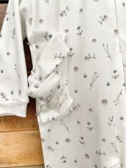 Minimal Çiçek Desenli Fermuarlı Tulum & Saç Bandı