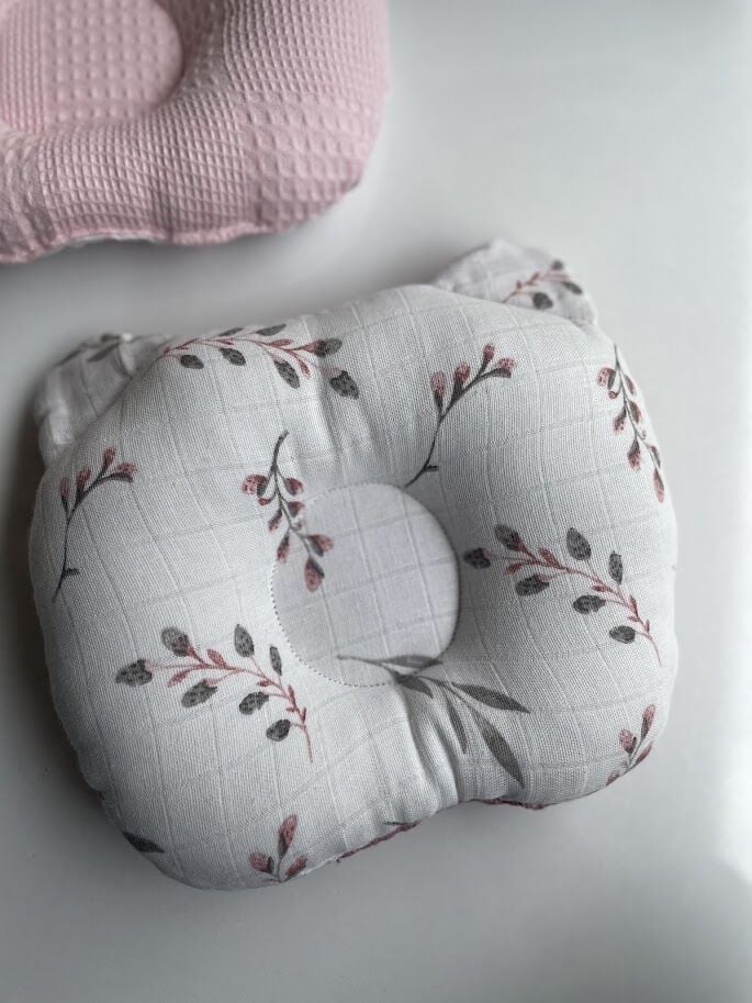 Gül Kurusu Örgü Pembe Çiçekli Dal Müslin Düz Kafa Yastığı