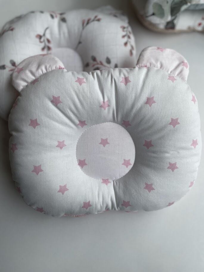 Pembe Dama Pembe Yıldızlar Poplin Düz Kafa Yastığı