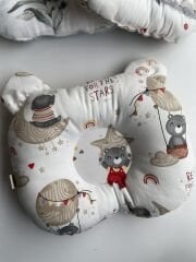 Bej Dama Uçan Balondaki Ayılar Poplin Düz Kafa Yastığı