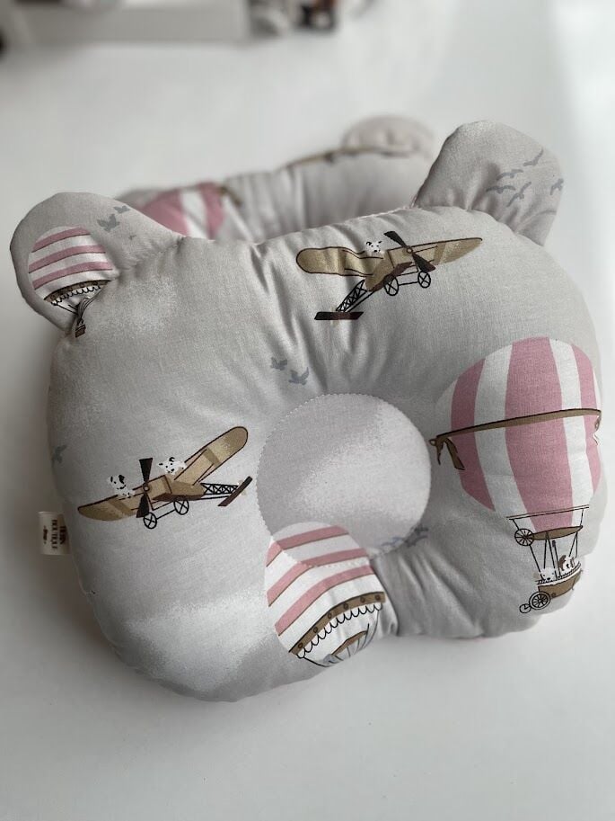 Pembe Dama Pembe Uçaklı Balon Poplin Düz Kafa Yastığı