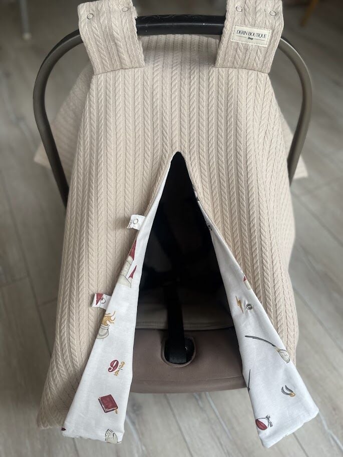 Bej Örgü Harry Potter Poplin Çift Yönlü Puset Örtüsü