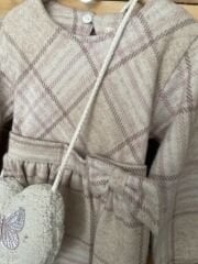 Ekose Desenli Aksesuarlı Elbise