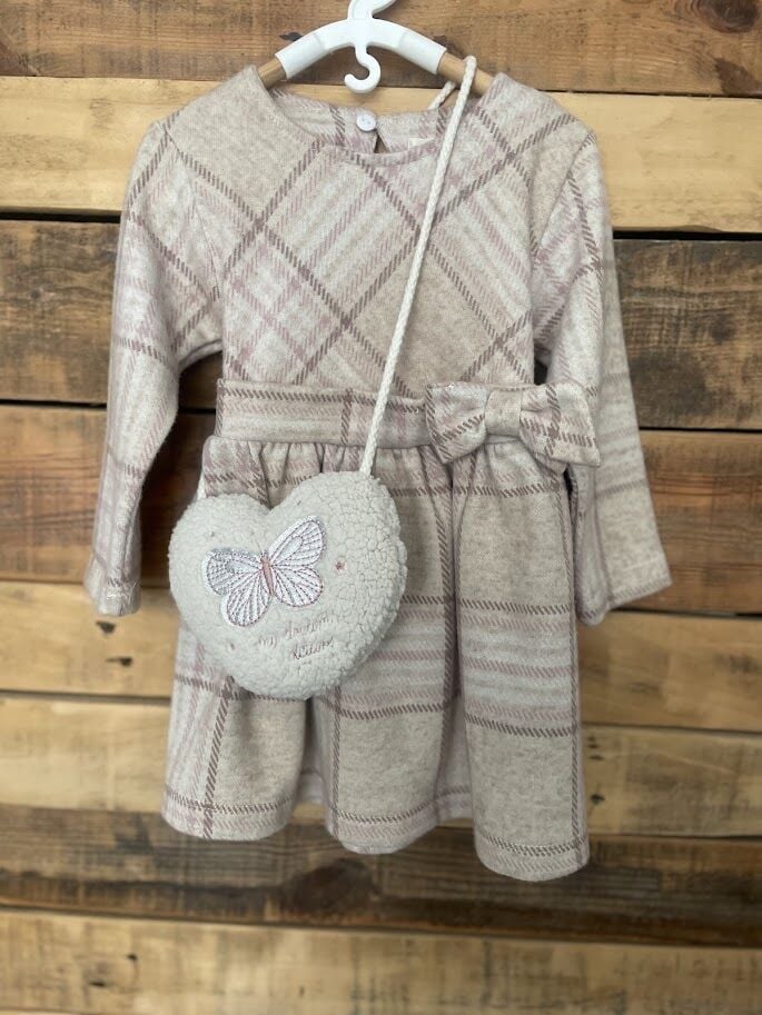 Ekose Desenli Aksesuarlı Elbise