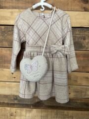 Ekose Desenli Aksesuarlı Elbise