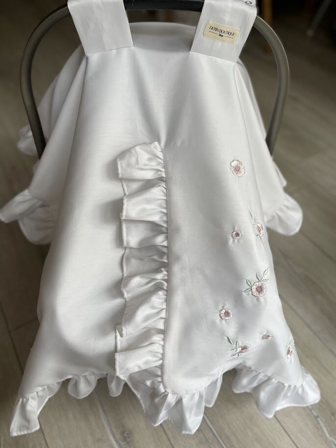 Pamuk Saten Çiçek Nakışlı Puset Örtüsü