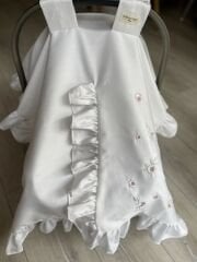 Pamuk Saten Çiçek Nakışlı Puset Örtüsü