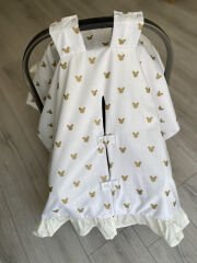 Krem Örgü Gold Mickey Poplin Fırfırlı Çift Yönlü Puset Örtüsü