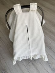 Krem Örgü Gold Mickey Poplin Fırfırlı Çift Yönlü Puset Örtüsü